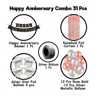 Party propz Anniversary Decoration Items Combo For Home -31 Items Rose Gold Combo Set Bunting, Curtains, Balloons, Foil Balloons anniversary decoration items For Bedroom