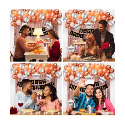 Party propz Anniversary Decoration Items Combo For Home -31 Items Rose Gold Combo Set Bunting, Curtains, Balloons, Foil Balloons anniversary decoration items For Bedroom