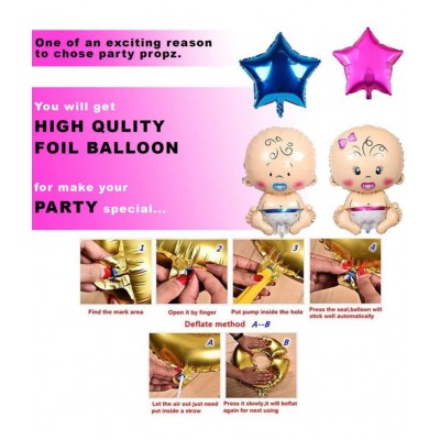 Party propz Baby Shower Decoration Items - 50Pcs Baby Shower Banner; Latex Balloon; Star Foil Balloon; Blue and Pink baby For Gender Reveal; Maternity Photoshoot Material Items
