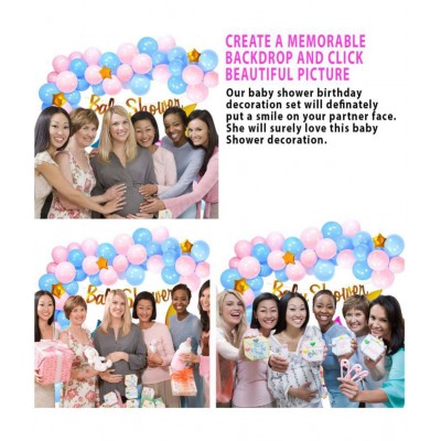 Party propz Baby Shower Decoration Items - 50Pcs Baby Shower Banner; Latex Balloon; Star Foil Balloon; Blue and Pink baby For Gender Reveal; Maternity Photoshoot Material Items