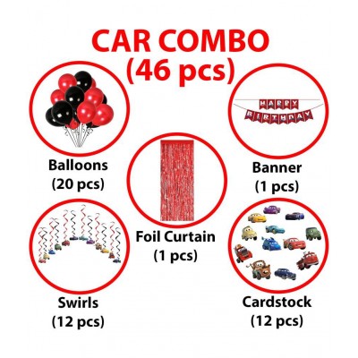 Party propz Car Theme Birthday Decoration Combo - 46Pcs Birthday Decoration Kit Car Theme for Boys - Birthday Decoration for Boys Theme/ Happy Birthday Decoration Kit for Boy