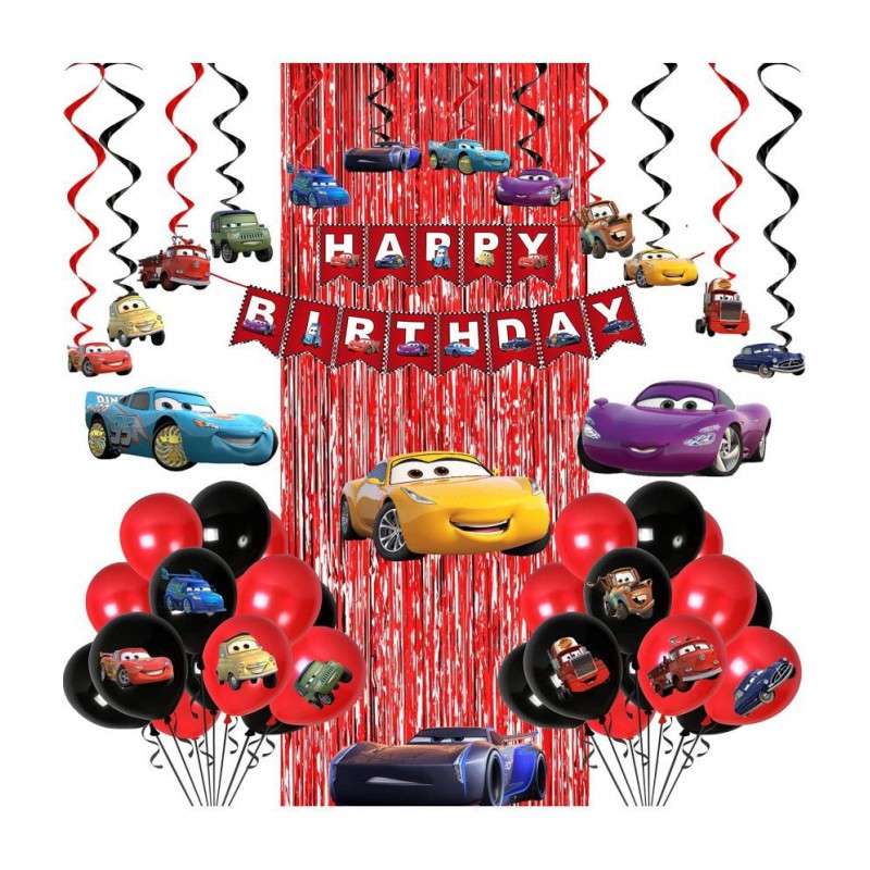 Party propz Car Theme Birthday Decoration Combo - 46Pcs Birthday Decoration Kit Car Theme for Boys - Birthday Decoration for Boys Theme/ Happy Birthday Decoration Kit for Boy