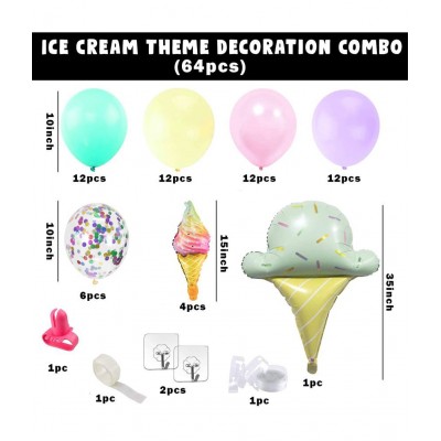 Party propz Happy Birthday Balloons Set / Birthday Balloon Arch Decoration Combo With Multicolor Latex Balloons, Ice Cream Foil Balloons & Multicolor Confetti Balloons