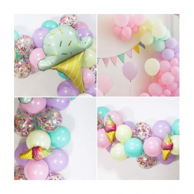 Party propz Happy Birthday Balloons Set / Birthday Balloon Arch Decoration Combo With Multicolor Latex Balloons, Ice Cream Foil Balloons & Multicolor Confetti Balloons