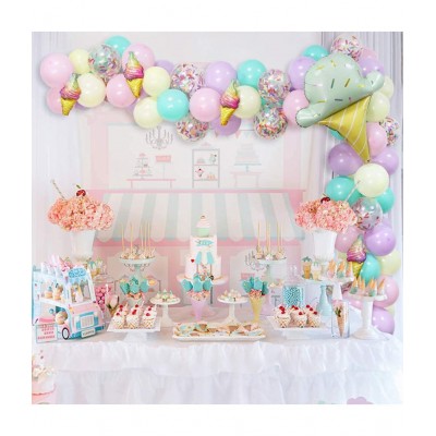 Party propz Happy Birthday Balloons Set / Birthday Balloon Arch Decoration Combo With Multicolor Latex Balloons, Ice Cream Foil Balloons & Multicolor Confetti Balloons