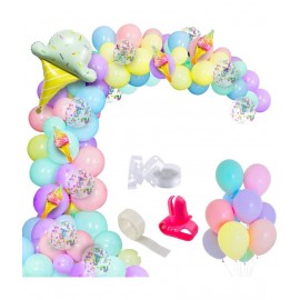 Party propz Happy Birthday Balloons Set / Birthday Balloon Arch Decoration Combo With Multicolor Latex Balloons, Ice Cream Foil Balloons & Multicolor Confetti Balloons