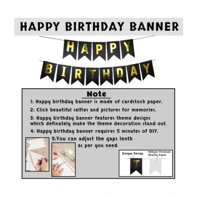 Party propz Happy Birthday Decoration Kit -17Pcs Black Bunting, HBD Printed Balloons with Led Light Birthday Decorations Items for Bday Lights Combo Pack Set, Husband,Wife, First, 2nd,30th,40th,50th Theme
