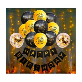 Party propz Happy Birthday Decoration Kit -17Pcs Black Bunting, HBD Printed Balloons with Led Light Birthday Decorations Items for Bday Lights Combo Pack Set, Husband,Wife, First, 2nd,30th,40th,50th Theme