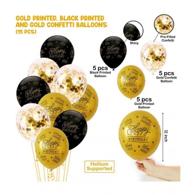 Party propz Happy Birthday Decoration Kit -17Pcs Black Bunting, HBD Printed Balloons with Led Light Birthday Decorations Items for Bday Lights Combo Pack Set, Husband,Wife, First, 2nd,30th,40th,50th Theme