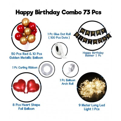 Party propz Happy Birthday Decoration Kit / Happy Birthday Banner & Balloons Decoration Kit - 73Pcs Combo Set - Birthday Banner, Heart Foil Ballons, Metallic & Latex Balloon, String Lights - Birthday Decor Items For Men & Women