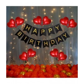 Party propz Happy Birthday Decoration Kit / Happy Birthday Banner & Balloons Decoration Kit - 73Pcs Combo Set - Birthday Banner, Heart Foil Ballons, Metallic & Latex Balloon, String Lights - Birthday Decor Items For Men & Women