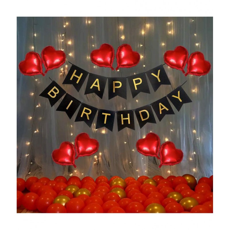 Party propz Happy Birthday Decoration Kit / Happy Birthday Banner & Balloons Decoration Kit - 73Pcs Combo Set - Birthday Banner, Heart Foil Ballons, Metallic & Latex Balloon, String Lights - Birthday Decor Items For Men & Women