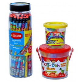 Pencil Jar 50 pencils + Kid Doh Classic Bucket +Play Clay 6 Colors Bucket|Play Doh Clay|Play Doh for Kids|Pencil |Play Clay for Kids|Play Doh Clay Set|Pencils set|Pencil box|Clay set for Kids|Stationery for Kids|Doh Set|Doh Clay|age is 3+|