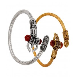 Perfect Combo of Golden & Silver Rudraksha Trishul Damroo Designer Kada Bracelet