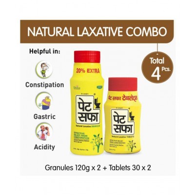 Pet Saffa Natural Laxative Granules 120gm (Pack of 2) + 30 Tablets (Pack of 2) Combo Pack (Helpful in Constipation, Gas, Acidity, Kabz), Ayurvedic Medicine