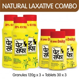 Pet Saffa Natural Laxative Granules 120gm (Pack of 3) + 30 Tablets (Pack of 3) Combo Pack (Helpful in Constipation, Gas, Acidity, Kabz), Ayurvedic Medicine