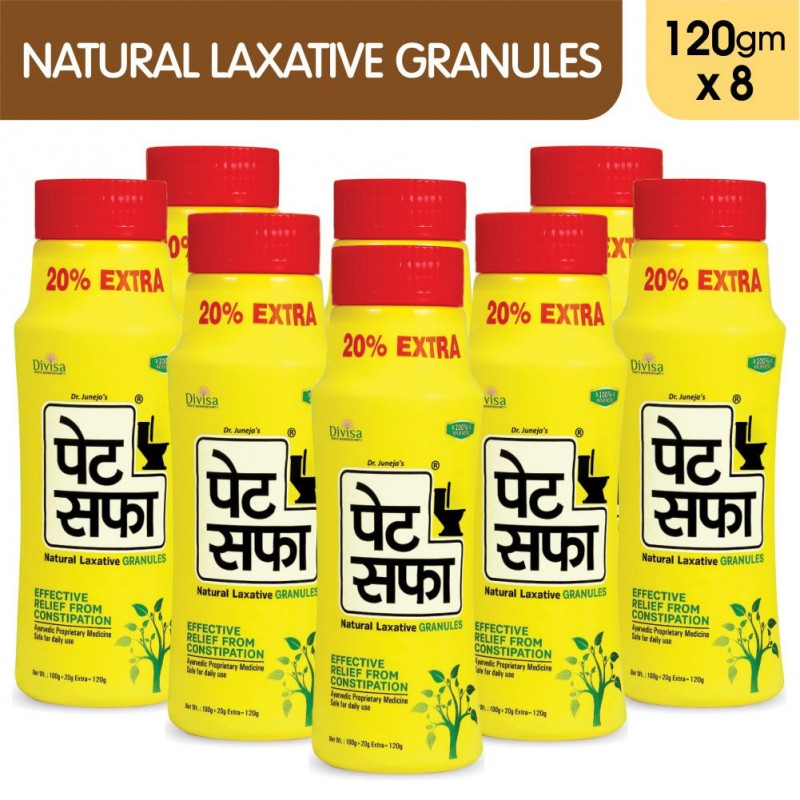 Pet Saffa Natural Laxative Granules 120gm, Pack of 8 (Helpful in Constipation, Gas, Acidity, Kabz), Ayurvedic Medicine