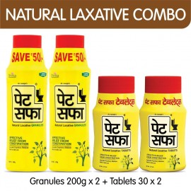 Pet Saffa Natural Laxative Granules 200gm (Pack of 2) + 30 Tablets (Pack of 2) Combo Pack (Helpful in Constipation, Gas, Acidity, Kabz), Ayurvedic Medicine