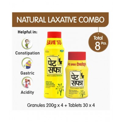 Pet Saffa Natural Laxative Granules 200gm (Pack of 4) + 30 Tablets (Pack of 4) Combo Pack (Helpful in Constipation, Gas, Acidity, Kabz), Ayurvedic Medicine