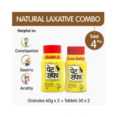 Pet Saffa Natural Laxative Granules 60gm (Pack of 2) + 30 Tablets (Pack of 2) Combo Pack (Helpful in Constipation, Gas, Acidity, Kabz), Ayurvedic Medicine