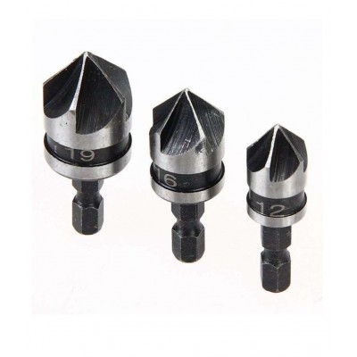 Pindia 3PC Countersink Bore Chamfer Bit Set 12mm 16mm 19mm. 1/4'' Hex Shank Countersink Drill Bit for Wood Metal Quick Change Bit.