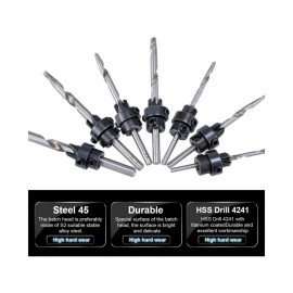 Pindia 7Pcs Woodworking Countersink Drill Bits Set, Tapered High-Speed Steel Drill Woodworking With a Hex Key Perfect for Wood