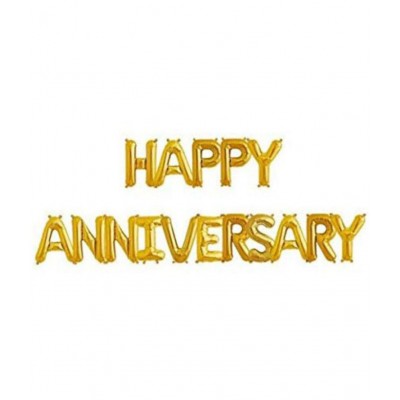 Pixelfox Happy Anniversary (16 Gold Foil Letters)  + 2 Gold Star + 30 Metallic Balloons (Gold)