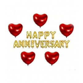 Pixelfox Happy Anniversary (16 Gold Foil Letters)  + 5 Red Heart Foil