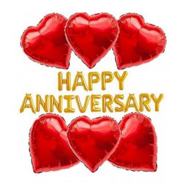 Pixelfox Happy Anniversary (16 Gold Foil Letters) + 6 Red Heart
