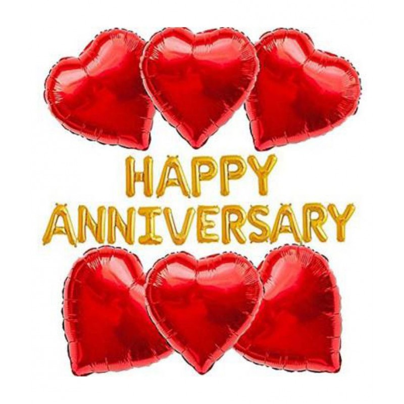 Pixelfox Happy Anniversary (16 Gold Foil Letters) + 6 Red Heart