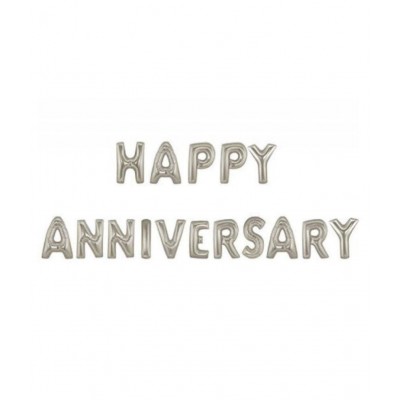 Pixelfox Happy Anniversary (16 Silver Foil Letters) + 1 Pink Bottle + 30 Metallic Balloons Combo (Silver , Pink) for happy birthday decoration item, birthday decoration kit, birthday balloon decoration combo for husband and Wife.