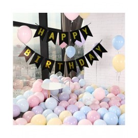 Pixelfox Happy Birthday Banner (Black) + Multi Candy Balloons (Pack of 50)