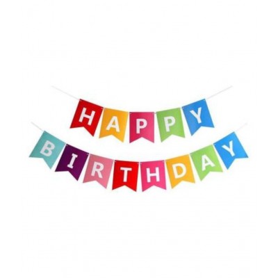 Pixelfox Happy Birthday Banner (Multi) + Multi Candy Balloons (Pack of 50)