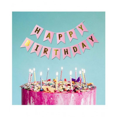 Pixelfox Happy Birthday Banner (PINK-GOLD) + 50 pcs Metallic Balloons