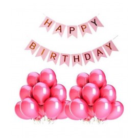 Pixelfox Happy Birthday Banner (PINK-GOLD) + 50 pcs Metallic Balloons