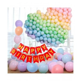 Pixelfox Happy Birthday Banner (Red) + Multi Candy Balloons (Pack of 50)