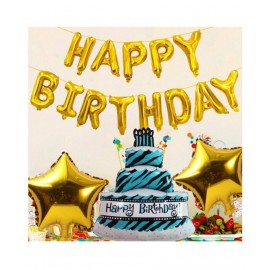 Pixelfox Happy Birthday Golden Foil Balloons+ 1 Cake Foil + 2 Stars Foil