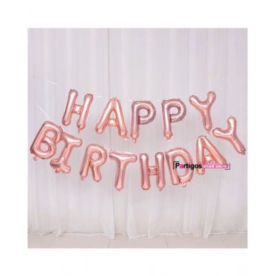 Pixelfox Happy Birthday Letter Foil Balloon Set of Rose Gold+HD Metallic Balloons (Black and White) Pack of 30pcs for Birthday Party
