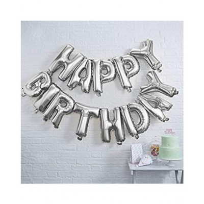 Pixelfox Happy Birthday Letter Foil Balloon Set of Silver + Pack of 30 HD Metallic Balloons (Gold, Black and Silver) + 1 Silver Star (10 inch)