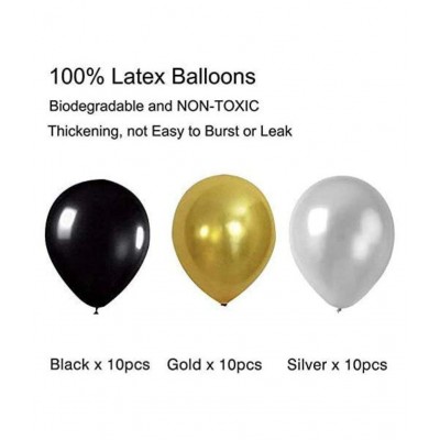 Pixelfox Happy Birthday Letter Foil Balloon Set of Silver + Pack of 30 HD Metallic Balloons (Gold, Black and Silver) + 1 Silver Star (10 inch)