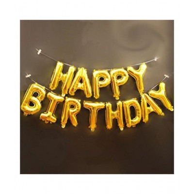 Pixelfox Happy Birthday Letters Foil Balloons 13 Pc (Gold) + Pack of 30 Party Decoration Balloons(Red, Red Heart & White)