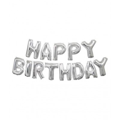Pixelfox Happy Birthday Letters Foil Balloons Set of 13 Pcs (Silver) + Pack of 30 Pastel Colours Party Decoration Balloons (Multicolour)