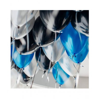 Pixelfox Happy Birthday Silver Foil Balloon (13 Letters)+ 30 Metallic Balloons (Black, Blue, Silver) For Birthday Party for happy birthday decoration item, birthday decoration kit, birthday balloon decoration combo for Boys, Girls, Kids, husband and 