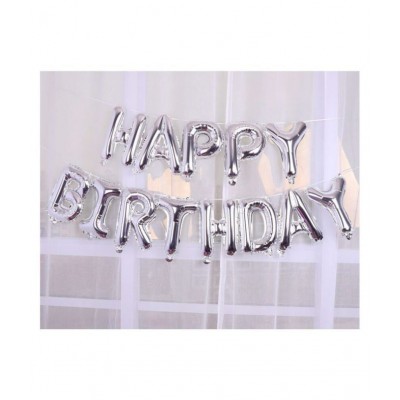 Pixelfox Happy Birthday Silver Foil Balloon (13 Letters)+ 30 Metallic Balloons (Black, Blue, Silver) For Birthday Party for happy birthday decoration item, birthday decoration kit, birthday balloon decoration combo for Boys, Girls, Kids, husband and 