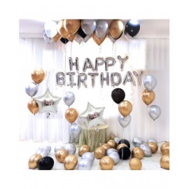 Pixelfox Happy Birthday Silver Foil Balloons+ 2 Star Foil+ 30 pcs Balloons