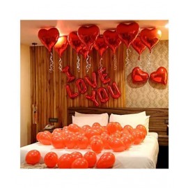 Pixelfox "I LOVE YOU" Letters Foil Balloons (Red) + 2 Red Heart Foil Balloons + 30 Red Party Decorations Balloons for happy birthday decoration item, birthday decoration kit, birthday balloon decoration combo for Boys, Girls, Kids, husband 