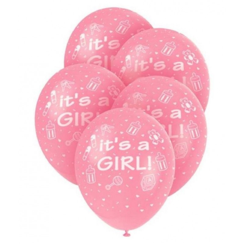 Pixelfox "It's a Girl" Printed Balloons for Baby Shower (Pink) Pack of 25