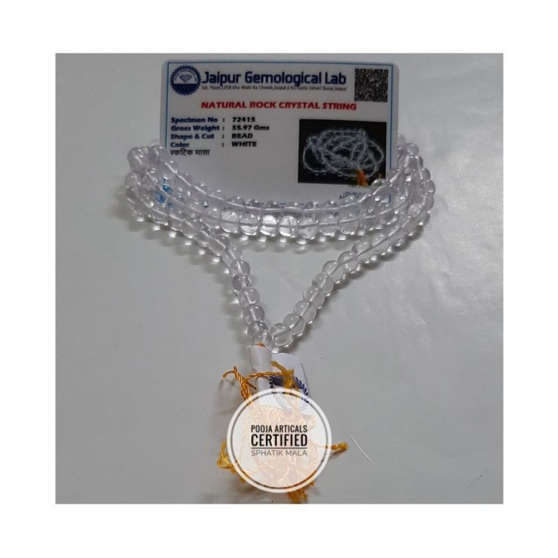 Pooja Articals | sphatik mala |crystal clear certified sphatik mala