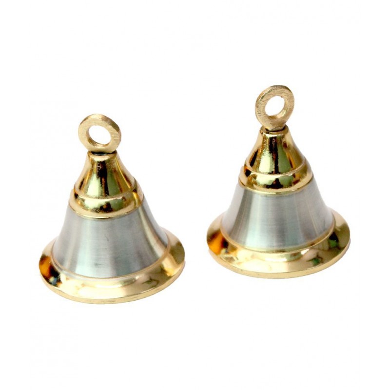 Pooja Bell (1.5 inch, Silver & Gold) Brass Pooja Bell  (Multicolor, Pack of 2)