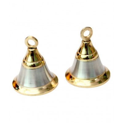 Pooja Mandir Bell 2. Inch Pooja Decorative Bell (Gold Silver, Pack of 6)